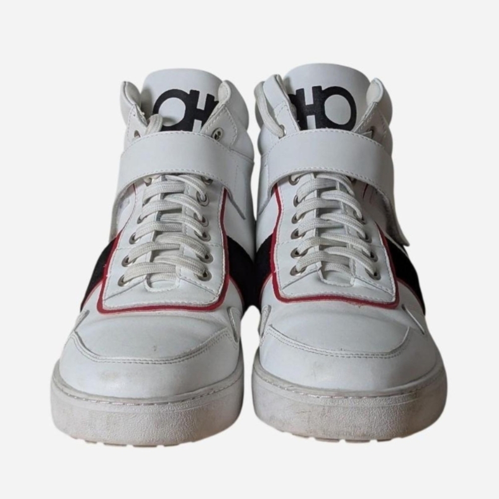 Salvatore Ferragamo Gancini white leather high top‎ sneakers with black suede - Picture 3 of 10